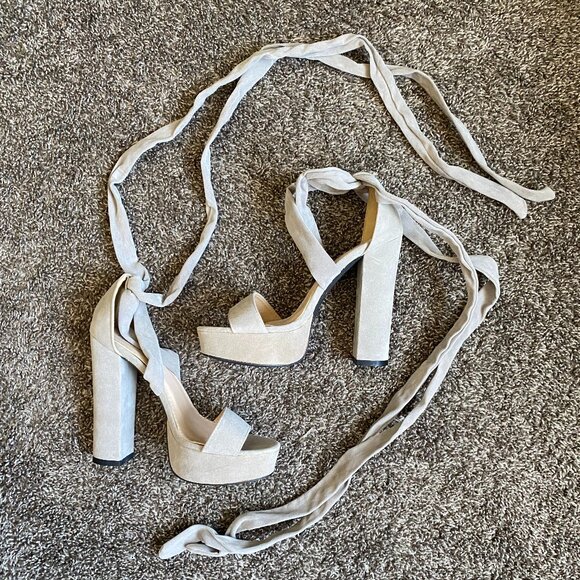Gray Public Desire Lace Up Platform Heels - Picture 1 of 4